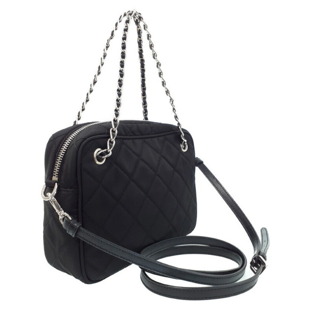 Prada Black Tessuto Impuntu Chain Shoulder Bag Quilted